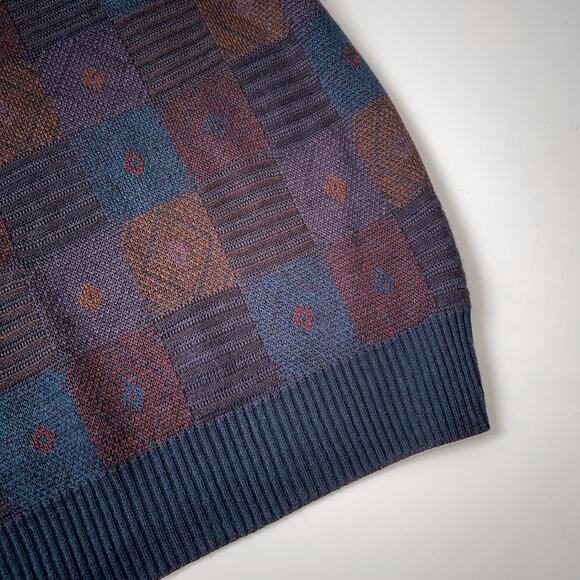 Wool Blend 90s Dark Academia Grandpa Sweater Artsy Geometric Jacquard Knit XL - Picture 7 of 10